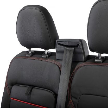 Picture of UK Custom Covers Ford Transit Custom Seat Covers Tailored Leatherette (2023+) - Block Stitch - Black & Red | SC1281B