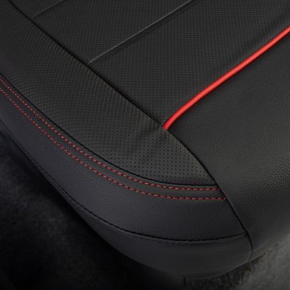 Picture of UK Custom Covers Ford Transit Custom Seat Covers Tailored Leatherette (2023+) - Block Stitch - Black & Red | SC1281B