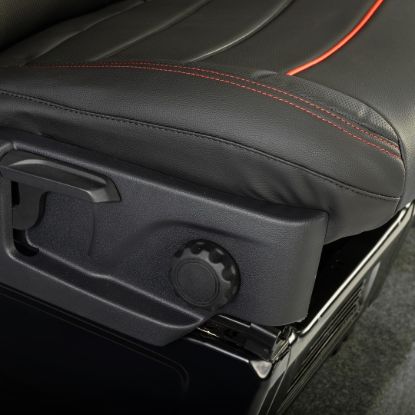 Picture of UK Custom Covers Ford Transit Custom Seat Covers Tailored Leatherette (2023+) - Block Stitch - Black & Red | SC1281B
