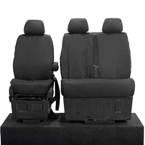 UK Custom Covers VW Crafter Cotton-Backed Front Seat Covers (2006-2017) Black - Single/Double With Pull Down Tray