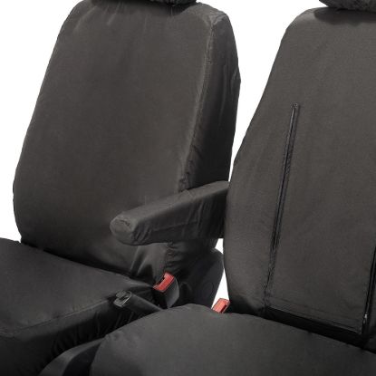 Picture of UK Custom Covers VW Crafter Cotton-Backed Front Seat Covers (2006-2017) Black - Single/Double With Pull Down Tray | SC132B