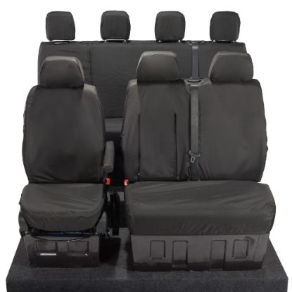 UK Custom Covers VW Crafter Cotton-Backed Front & Rear Seat Covers (2006-2017) Black - Front Single/Double With Pull Down Tray