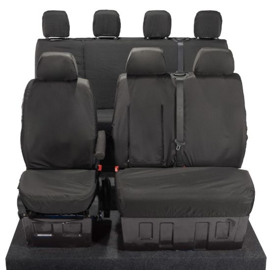 UK Custom Covers VW Crafter Cotton-Backed Front & Rear Seat Covers (2006-2017) Black - Front Single/Double With Pull Down Tray