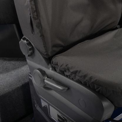 Picture of UK Custom Covers VW Crafter Cotton-Backed Front & Rear Seat Covers (2006-2017) Black - Front Single/Double With Pull Down Tray | SC132B-416B