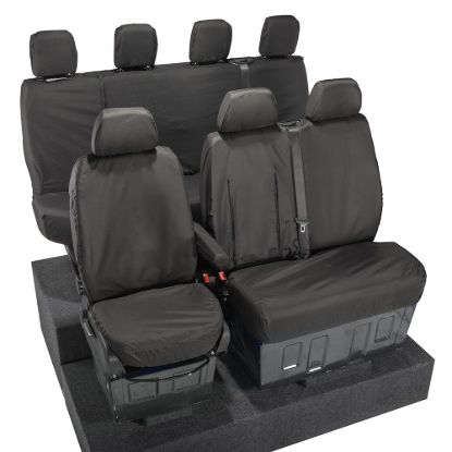 Picture of UK Custom Covers VW Crafter Cotton-Backed Front & Rear Seat Covers (2006-2017) Black - Front Single/Double With Pull Down Tray | SC132B-416B