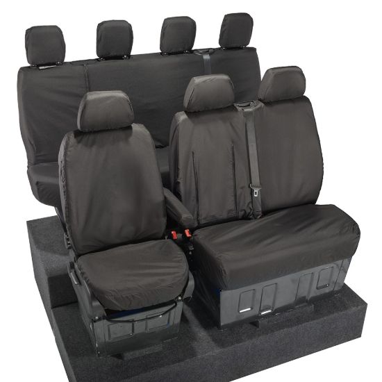 Picture of UK Custom Covers VW Crafter Cotton-Backed Front & Rear Seat Covers (2006-2017) Black - Front Single/Double With Pull Down Tray | SC132B-416B