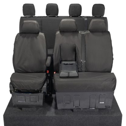 Picture of UK Custom Covers VW Crafter Cotton-Backed Front & Rear Seat Covers (2006-2017) Black - Front Single/Double With Pull Down Tray | SC132B-416B