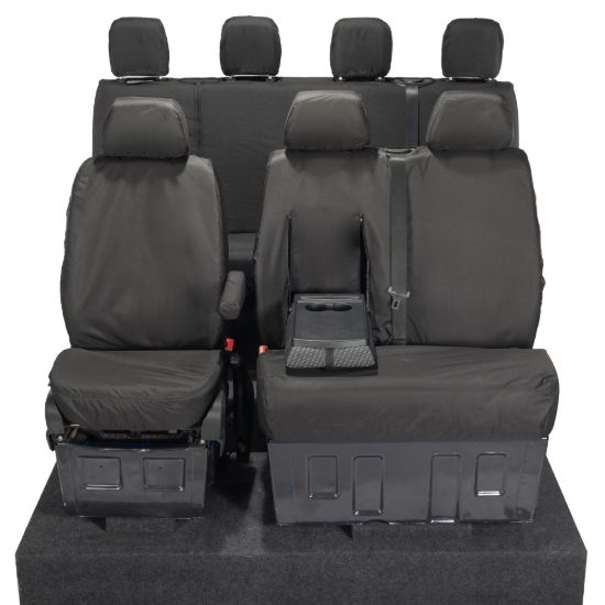 Picture of UK Custom Covers VW Crafter Cotton-Backed Front & Rear Seat Covers (2006-2017) Black - Front Single/Double With Pull Down Tray | SC132B-416B