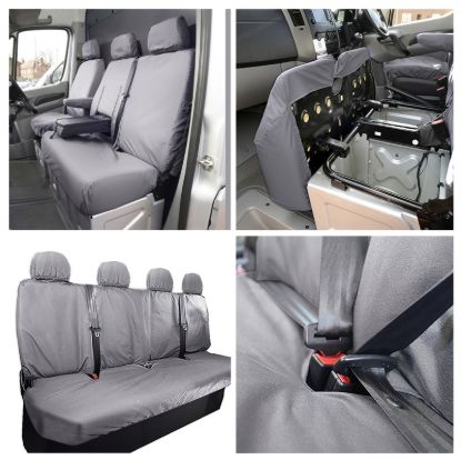 UK Custom Covers Mercedes Sprinter Front & Rear Seat Covers Cotton-Backed PU (2006-2018) - Grey