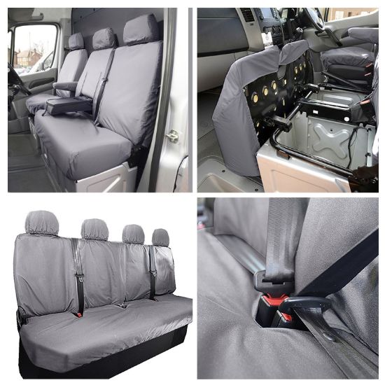 UK Custom Covers Mercedes Sprinter Front & Rear Seat Covers Cotton-Backed PU (2006-2018) - Grey