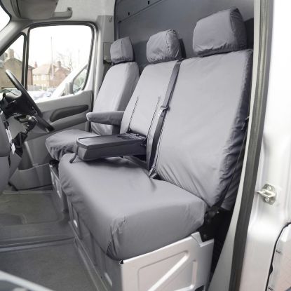 Picture of UK Custom Covers VW Crafter Cotton-Backed Front & Rear Seat Covers (2006-2017) Grey - Front Single/Double With Pull Down Tray | SC132G-416G