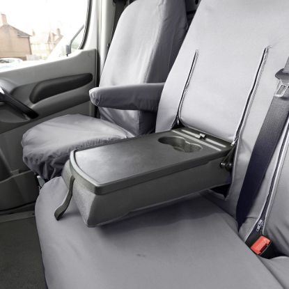 Picture of UK Custom Covers VW Crafter Cotton-Backed Front & Rear Seat Covers (2006-2017) Grey - Front Single/Double With Pull Down Tray | SC132G-416G