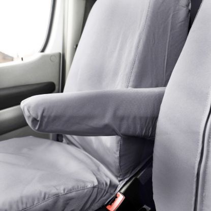 Picture of UK Custom Covers VW Crafter Cotton-Backed Front & Rear Seat Covers (2006-2017) Grey - Front Single/Double With Pull Down Tray | SC132G-416G