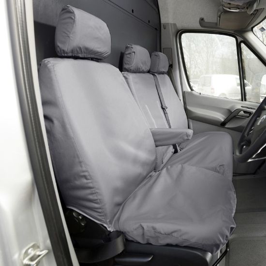 Picture of UK Custom Covers VW Crafter Cotton-Backed Front & Rear Seat Covers (2006-2017) Grey - Front Single/Double With Pull Down Tray | SC132G-416G