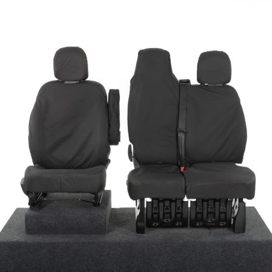 UK Custom Covers Vauxhall Vivaro Seat Covers Cotton-Backed PU (2014-2019) - Front Single/Double Split Passenger Base WITH Folding Middle Seat - Black