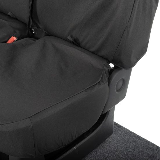 Picture of UK Custom Covers Vauxhall Vivaro Seat Covers Cotton-Backed PU (2014-2019) - Front Single/Double Split Passenger Base WITH Folding Middle Seat - Black | SC147B