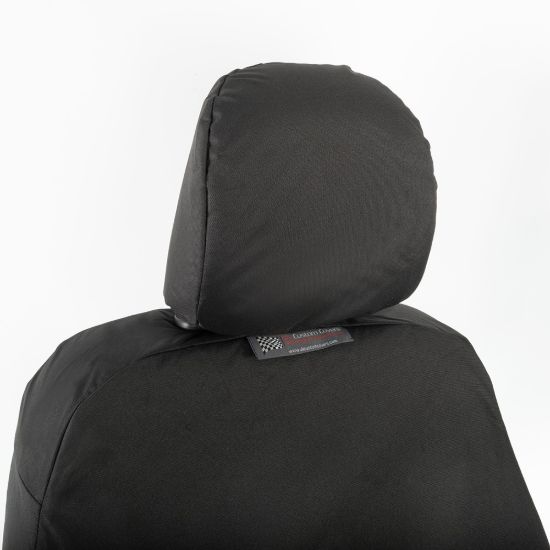 Picture of UK Custom Covers Vauxhall Vivaro Seat Covers Cotton-Backed PU (2014-2019) - Front Single/Double Split Passenger Base WITH Folding Middle Seat - Black | SC147B
