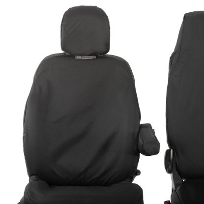 Picture of UK Custom Covers Vauxhall Vivaro Seat Covers Cotton-Backed PU (2014-2019) - Front Single/Double Split Passenger Base WITH Folding Middle Seat - Black | SC147B