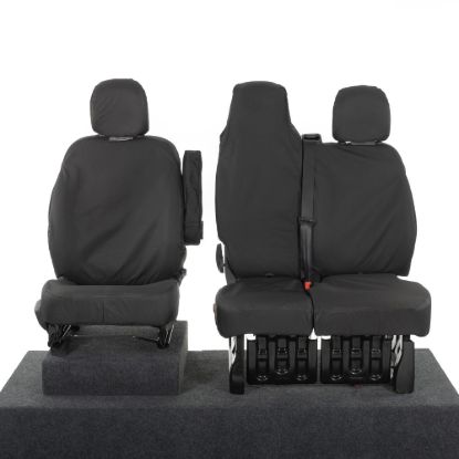 UK Custom Covers Fiat Talento Front Seat Covers Cotton-Backed (2016 Onwards) Black - Single/Double Split Passenger Base WITH Folding Middle Seat