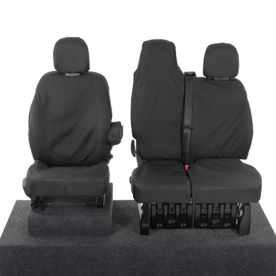 Picture of UK Custom Covers Fiat Talento Front Seat Covers Cotton-Backed (2016 Onwards) Black - Single/Double Split Passenger Base WITH Folding Middle Seat | SC147B