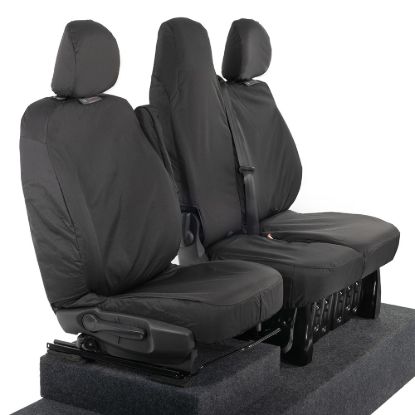Picture of UK Custom Covers Fiat Talento Front Seat Covers Cotton-Backed (2016 Onwards) Black - Single/Double Split Passenger Base WITH Folding Middle Seat | SC147B