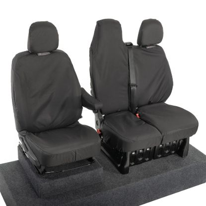 Picture of UK Custom Covers Fiat Talento Front Seat Covers Cotton-Backed (2016 Onwards) Black - Single/Double Split Passenger Base WITH Folding Middle Seat | SC147B