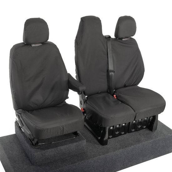 Picture of UK Custom Covers Fiat Talento Front Seat Covers Cotton-Backed (2016 Onwards) Black - Single/Double Split Passenger Base WITH Folding Middle Seat | SC147B