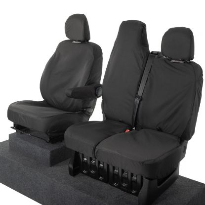 Picture of UK Custom Covers Fiat Talento Front Seat Covers Cotton-Backed (2016 Onwards) Black - Single/Double Split Passenger Base WITH Folding Middle Seat | SC147B