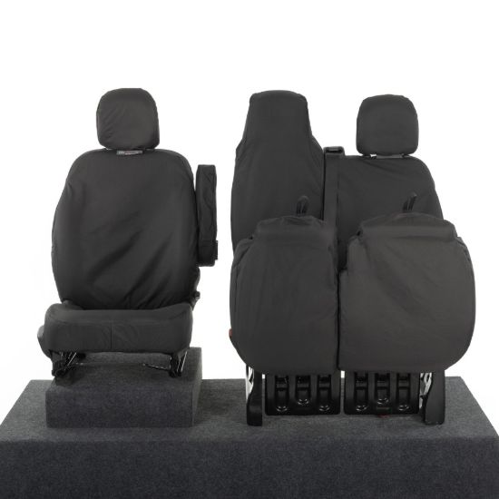 Picture of UK Custom Covers Fiat Talento Front Seat Covers Cotton-Backed (2016 Onwards) Black - Single/Double Split Passenger Base WITH Folding Middle Seat | SC147B