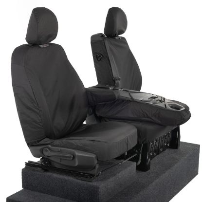Picture of UK Custom Covers Fiat Talento Front Seat Covers Cotton-Backed (2016 Onwards) Black - Single/Double Split Passenger Base WITH Folding Middle Seat | SC147B