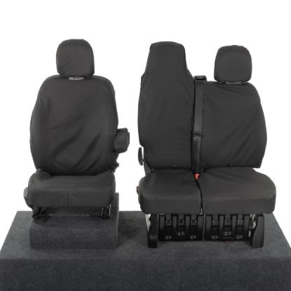 Picture of UK Custom Covers Fiat Talento Front Seat Covers Cotton-Backed (2016 Onwards) Black - Single/Double Split Passenger Base WITH Folding Middle Seat | SC147B