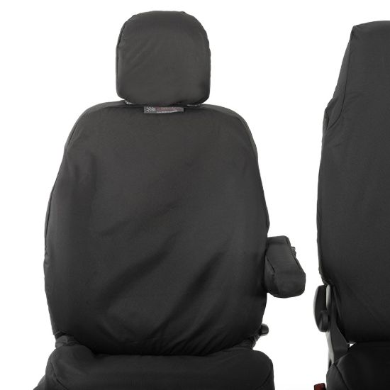 Picture of UK Custom Covers Fiat Talento Front Seat Covers Cotton-Backed (2016 Onwards) Black - Single/Double Split Passenger Base WITH Folding Middle Seat | SC147B