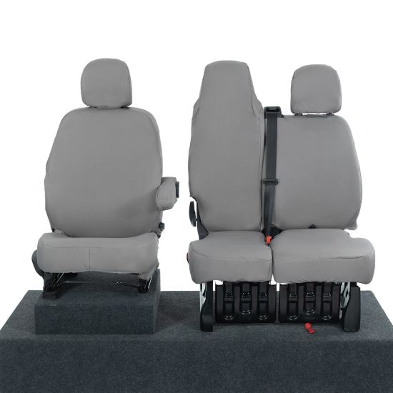 UK Custom Covers Vauxhall Vivaro Seat Covers Cotton-Backed PU (2014-2019) - Front Single/Double Split Passenger Base WITH Folding Middle Seat - Grey