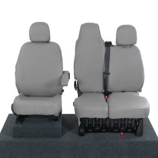 Picture of UK Custom Covers Vauxhall Vivaro Seat Covers Cotton-Backed PU (2014-2019) - Front Single/Double Split Passenger Base WITH Folding Middle Seat - Grey | SC147G