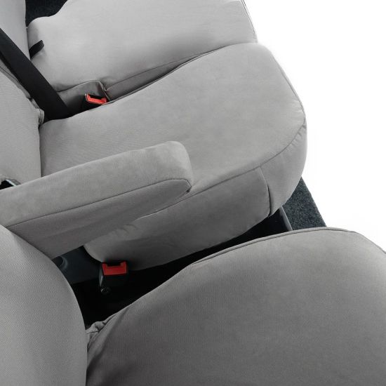 Picture of UK Custom Covers Vauxhall Vivaro Seat Covers Cotton-Backed PU (2014-2019) - Front Single/Double Split Passenger Base WITH Folding Middle Seat - Grey | SC147G