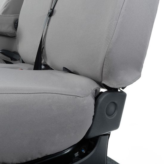 Picture of UK Custom Covers Vauxhall Vivaro Seat Covers Cotton-Backed PU (2014-2019) - Front Single/Double Split Passenger Base WITH Folding Middle Seat - Grey | SC147G