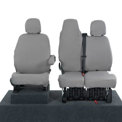 UK Custom Covers Fiat Talento Front Seat Covers Cotton-Backed (2016 Onwards) Grey - Single/Double Split Passenger Base WITH Folding Middle Seat