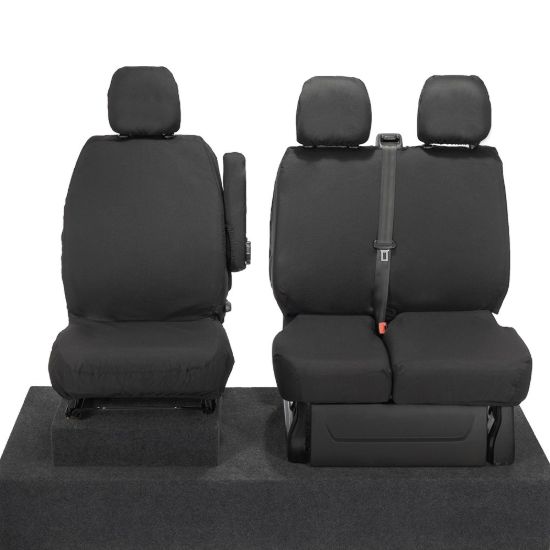 UK Custom Covers Vauxhall Vivaro Seat Covers Cotton-Backed PU (2014-2019) - Front Single/Double Split Passenger Base NO Folding Middle Seat