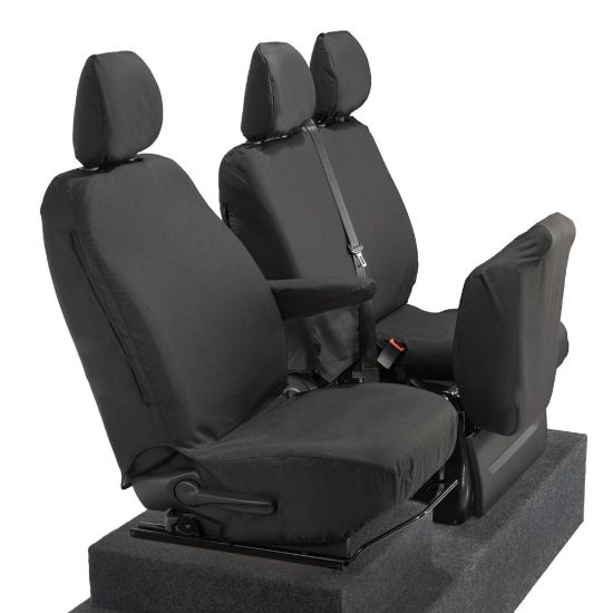 Picture of UK Custom Covers Vauxhall Vivaro Seat Covers Cotton-Backed PU (2014-2019) - Front Single/Double Split Passenger Base NO Folding Middle Seat | SC188B