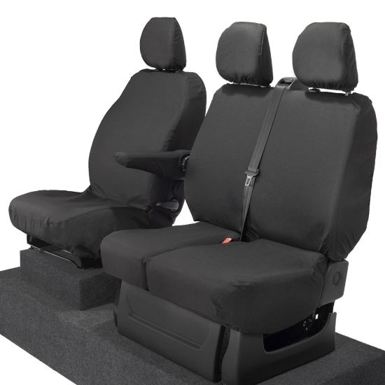 Picture of UK Custom Covers Vauxhall Vivaro Seat Covers Cotton-Backed PU (2014-2019) - Front Single/Double Split Passenger Base NO Folding Middle Seat | SC188B