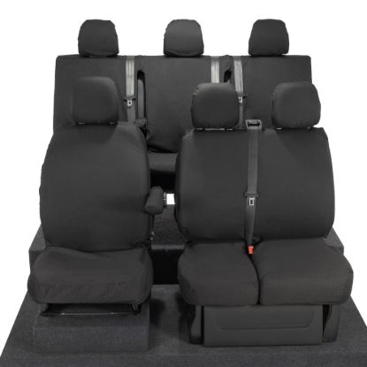 UK Custom Covers Vauxhall Vivaro Seat Covers Cotton-Backed PU (2014-2019) - Front & Rear - Split Front Passenger Base NO Folding Middle Seat