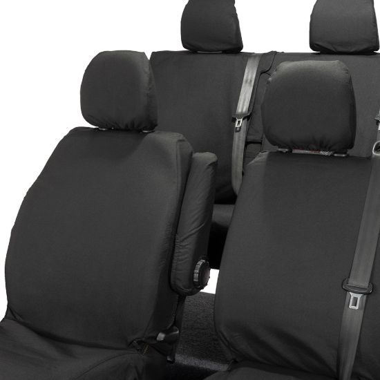 Picture of UK Custom Covers Vauxhall Vivaro Seat Covers Cotton-Backed PU (2014-2019) - Front & Rear - Split Front Passenger Base NO Folding Middle Seat | SC188B-189B