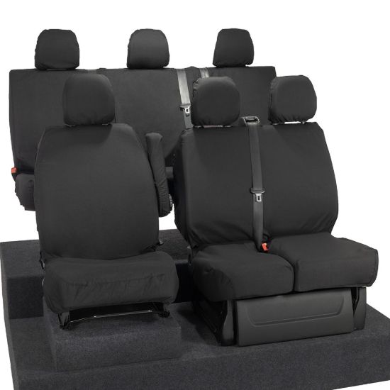 Picture of UK Custom Covers Vauxhall Vivaro Seat Covers Cotton-Backed PU (2014-2019) - Front & Rear - Split Front Passenger Base NO Folding Middle Seat | SC188B-189B