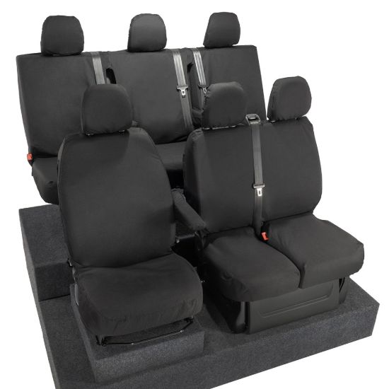 Picture of UK Custom Covers Vauxhall Vivaro Seat Covers Cotton-Backed PU (2014-2019) - Front & Rear - Split Front Passenger Base NO Folding Middle Seat | SC188B-189B