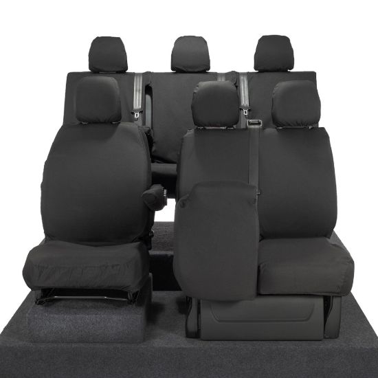 Picture of UK Custom Covers Vauxhall Vivaro Seat Covers Cotton-Backed PU (2014-2019) - Front & Rear - Split Front Passenger Base NO Folding Middle Seat | SC188B-189B