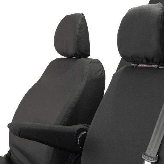 Picture of UK Custom Covers Vauxhall Vivaro Seat Covers Cotton-Backed PU (2014-2019) - Front & Rear - Split Front Passenger Base NO Folding Middle Seat | SC188B-189B