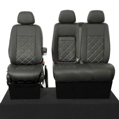 UK Custom Covers Mercedes Sprinter Double Diamond Bentley Stitch Leatherette Front Seat Covers (2006-2018) - Single/Double With Pull Down Tray