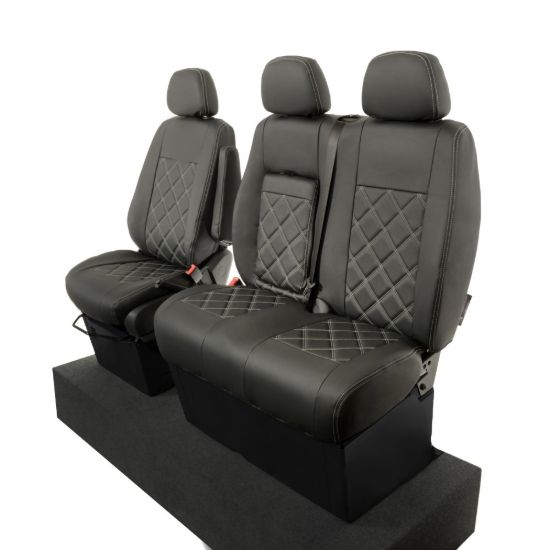 Picture of UK Custom Covers Mercedes Sprinter Double Diamond Bentley Stitch Leatherette Front Seat Covers (2006-2018) - Single/Double With Pull Down Tray | SC234B