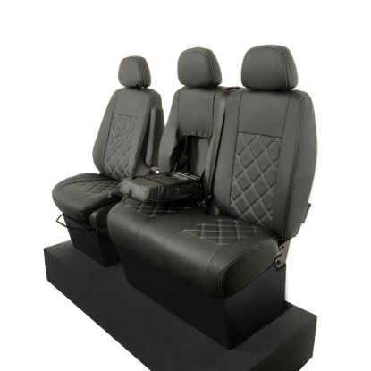 Picture of UK Custom Covers Mercedes Sprinter Double Diamond Bentley Stitch Leatherette Front Seat Covers (2006-2018) - Single/Double With Pull Down Tray | SC234B