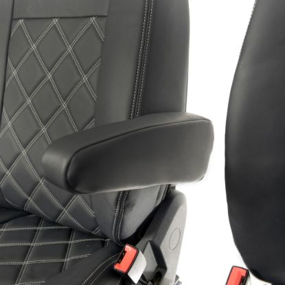 Picture of UK Custom Covers Mercedes Sprinter Double Diamond Bentley Stitch Leatherette Front Seat Covers (2006-2018) - Single/Double With Pull Down Tray | SC234B